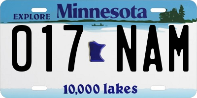 MN license plate 017NAM