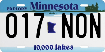 MN license plate 017NON