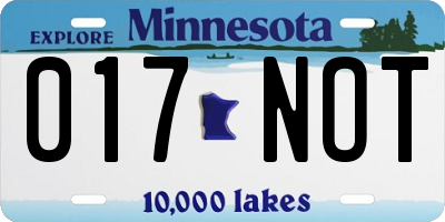 MN license plate 017NOT