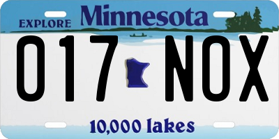 MN license plate 017NOX