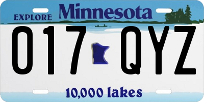 MN license plate 017QYZ