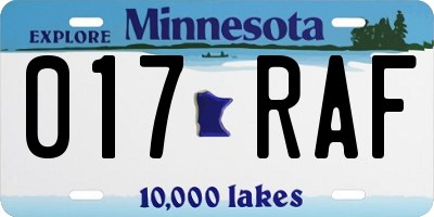 MN license plate 017RAF