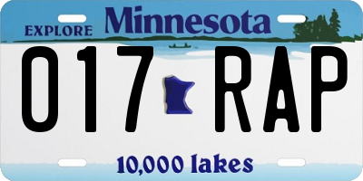 MN license plate 017RAP