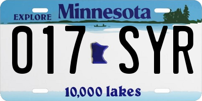 MN license plate 017SYR