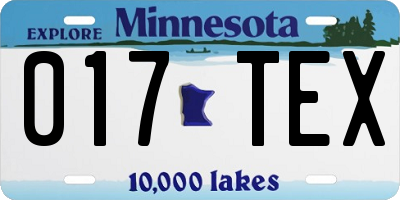 MN license plate 017TEX