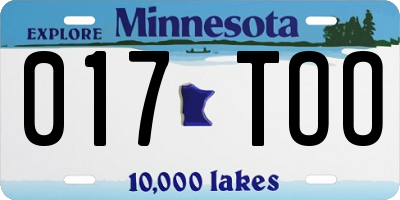 MN license plate 017TOO