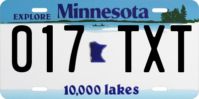 MN license plate 017TXT