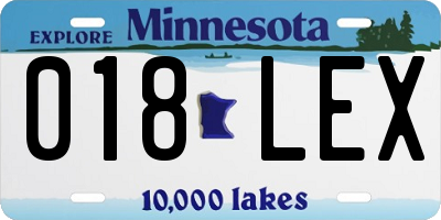 MN license plate 018LEX