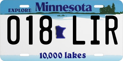 MN license plate 018LIR