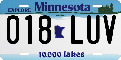MN license plate 018LUV