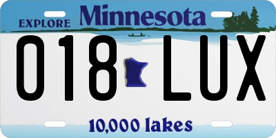 MN license plate 018LUX