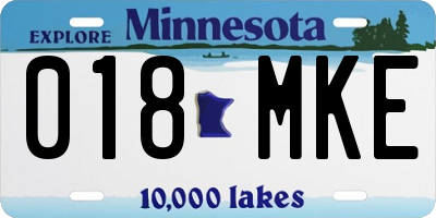 MN license plate 018MKE