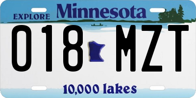 MN license plate 018MZT