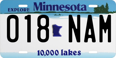 MN license plate 018NAM