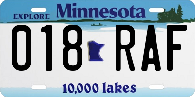 MN license plate 018RAF