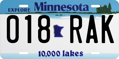 MN license plate 018RAK