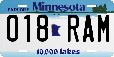 MN license plate 018RAM
