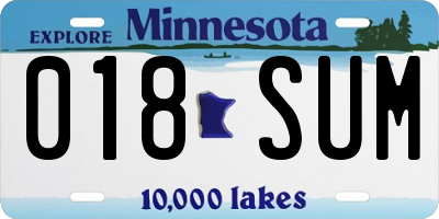 MN license plate 018SUM