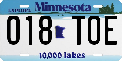 MN license plate 018TOE