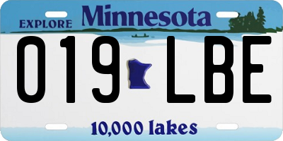 MN license plate 019LBE
