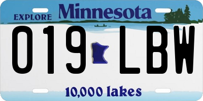 MN license plate 019LBW