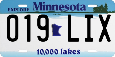 MN license plate 019LIX
