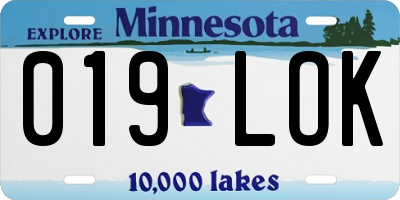 MN license plate 019LOK