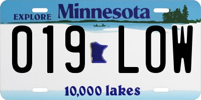 MN license plate 019LOW