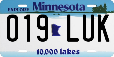 MN license plate 019LUK