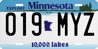MN license plate 019MYZ