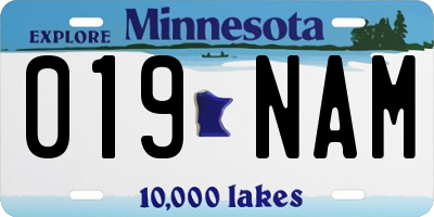 MN license plate 019NAM