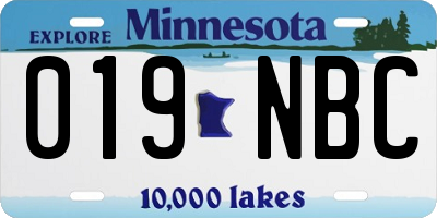 MN license plate 019NBC