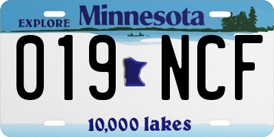 MN license plate 019NCF