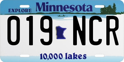 MN license plate 019NCR