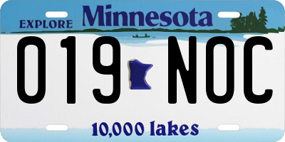 MN license plate 019NOC