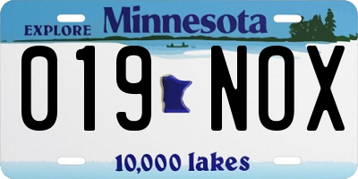 MN license plate 019NOX