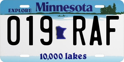 MN license plate 019RAF
