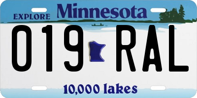 MN license plate 019RAL