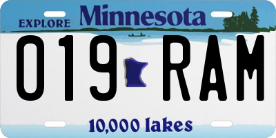 MN license plate 019RAM