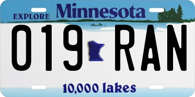MN license plate 019RAN