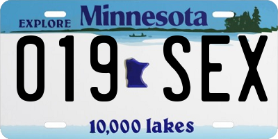 MN license plate 019SEX