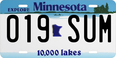 MN license plate 019SUM