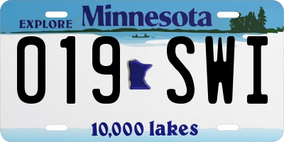 MN license plate 019SWI