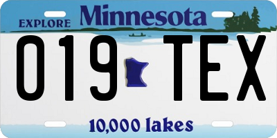 MN license plate 019TEX