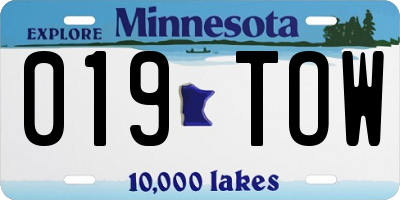 MN license plate 019TOW