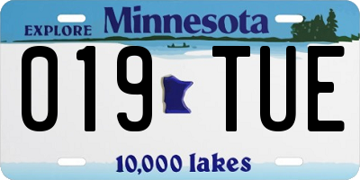 MN license plate 019TUE