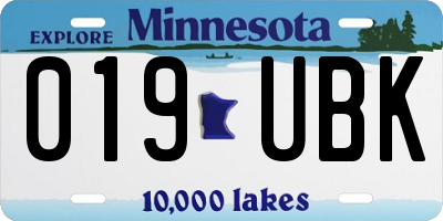 MN license plate 019UBK