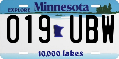 MN license plate 019UBW