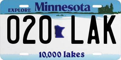 MN license plate 020LAK