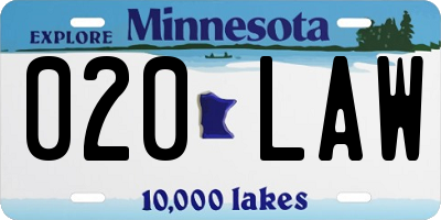 MN license plate 020LAW